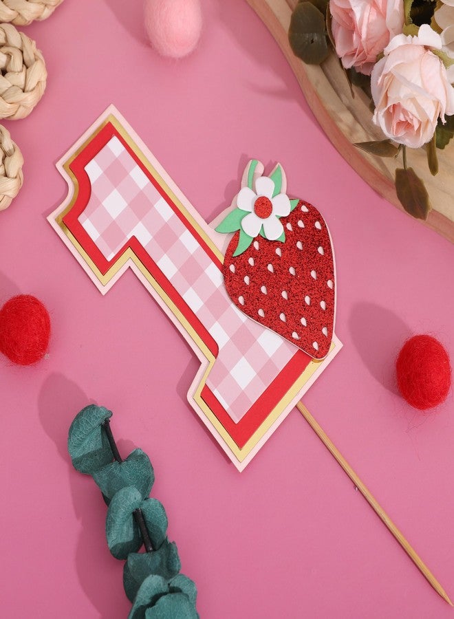 LINGANA Berry 1st Birthday Cake Topper - Strawberry One Birthday Decorations,Red Berry Sweet Party Photo Props,First Strawberry Cake Topper,Summer Fruit Party Decorations - Image 5
